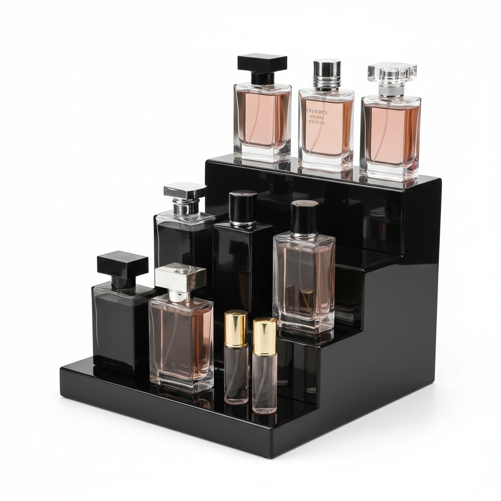 Equinox Cologne and Perfume Display Stand in black acrylic